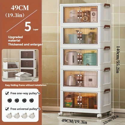 Foldable Storage Cabinet with Wheels & Lid – Stackable Closet Organizer for Clothes, Bedding & Bedroom, Space-Saving Wardrobe Box for Bedroom, Game Room, Dorm, 48QT Multi-Layer
