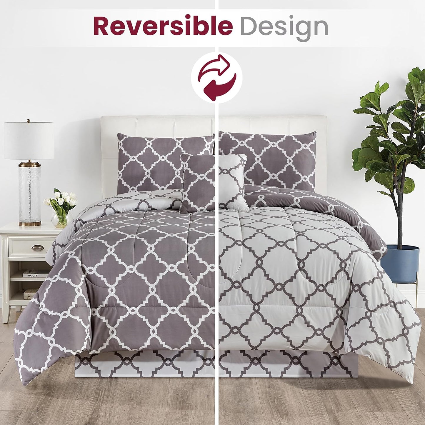 5-Piece Comforter Set – Down Alternative Reversible Quilted Bedding with Bed Skirt & Pillow Shams, Twin Queen King, All Seasons – 13 Colors