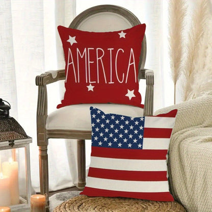 Patriotic Pillowcase Set 4pcs – Stars & Stripes Polyester Pillow Covers, Zipper Closure, Machine Washable, Red White Blue July 4th Independence Day Home Decor