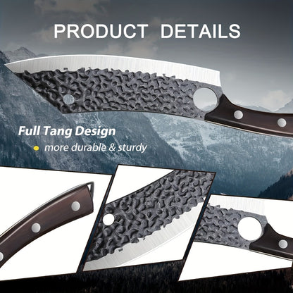 Butcher Knife 8 Inch Hand Forged High Carbon Steel Cleaver – Meat & Vegetable Chopping Knife with Finger Hole, Wooden Handle