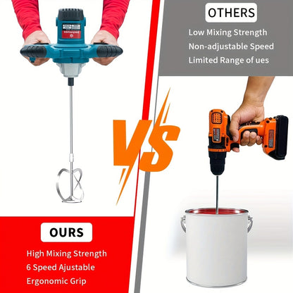 Electric Handheld Cement Mixer 2100W | 6-Speed Adjustable 800 RPM Mortar Mixer Drill for Mixing Paint, Cement, Mortar & Feed – Heavy Duty Paddle Mixer Power Tool