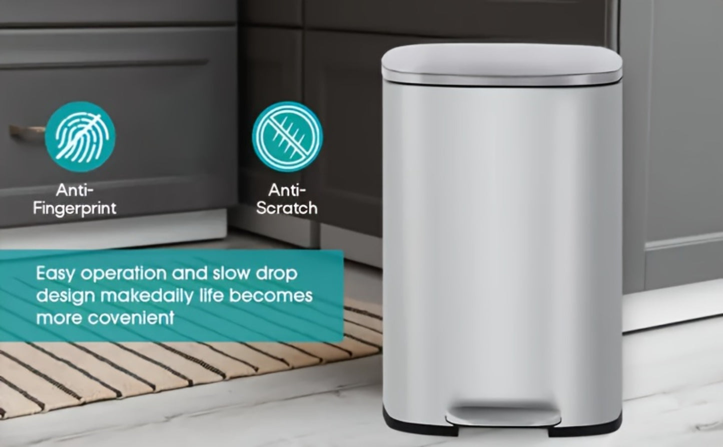 Stainless Steel Trash Can with Pedal & Removable Inner Bucket Fingerprint-Proof Kitchen Garbage Can with Hinged Lid – 5L / 30L / 50L / 13 Gallon for Kitchen, Home & Office