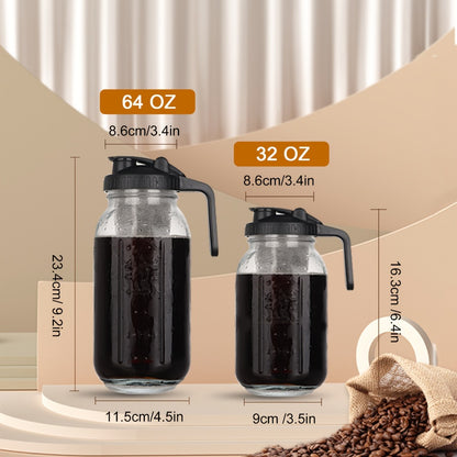 Cold Brew Coffee Maker with Stainless Steel Filter & Cleaning Brush - Large Capacity Glass Mason Jar Pitcher for Home, Kitchen, Bar & Restaurant, Professional Cold Brew Pot for Smooth Concentrate