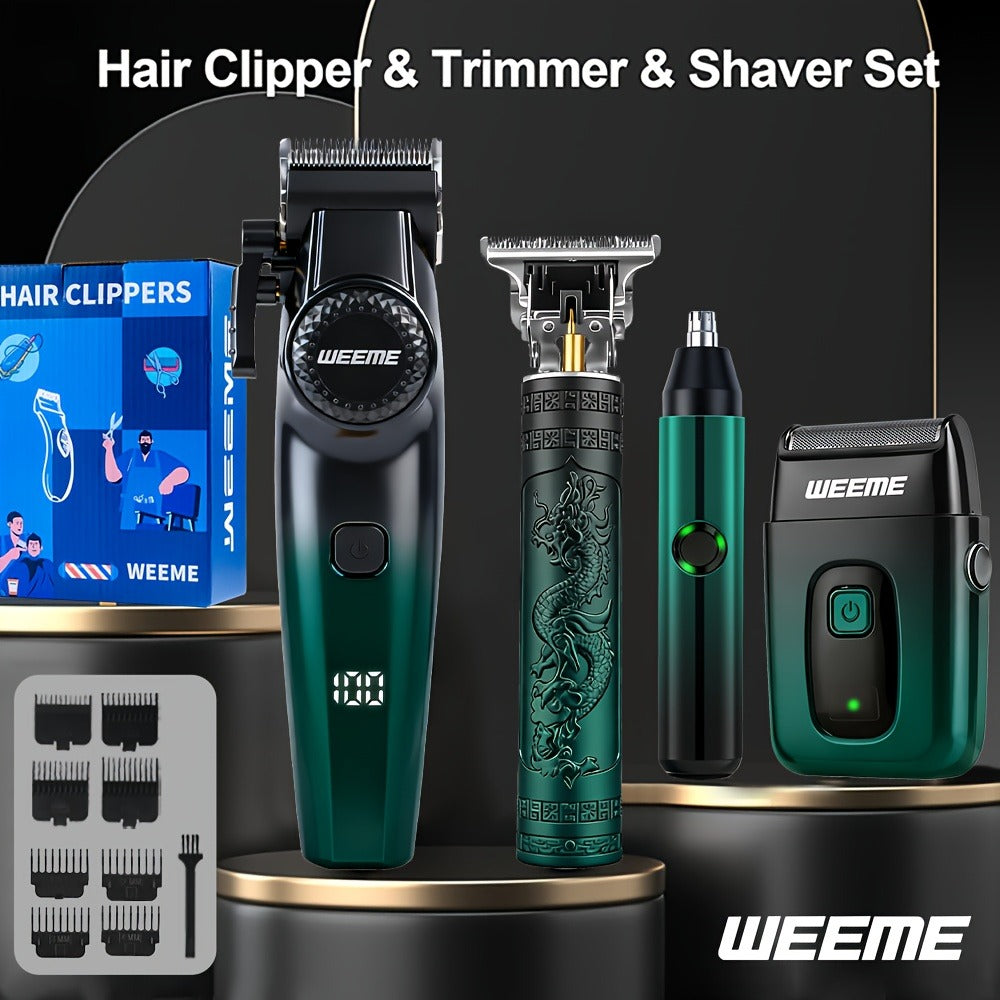 Men's Grooming Gift Box Set – Dragon & Phoenix Design, 2/4pcs Kit with Shaver, Hair Clipper, Nose Hair Remover & T9 Detail Trimmer for Shaving, Hair Cutting & Nose Hair Removal