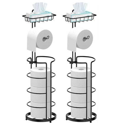 Toilet Paper Holder Floor Standing with Shelf 4-Roll Storage Rack Freestanding Bathroom Paper Organizer for Bathroom Bedroom Balcony Courtyard Black 1 or 2 Pack