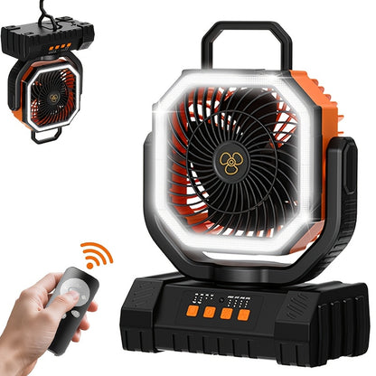 Camping Fan 20000mAh with LED Lantern and Remote Control, 4-Speed 90° Oscillation 1-8H Timer, 59-Hour Battery Life Power Bank Fan with Hook for Tent, Hiking, Outdoor and Indoor Use