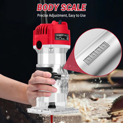Wood Router 800W Compact Electric Router Tool - 30000 RPM with 15pcs 1/4" Router Bits for Woodworking, Trimming, Carving & Engraving