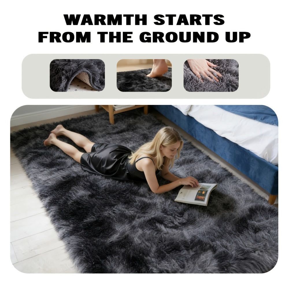 Fluffy Area Rug Tie-Dye Soft Carpet for Living Room Bedroom Office Thickened 1000g/㎡ Machine-Woven Indoor Mat Multi-Color Multi-Size Dark Gray Light Grey Khaki Pink Black White Purple