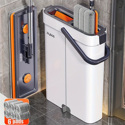 Flat Mop and Bucket System with Washable Reusable Microfiber Pads Dual Bucket Wringer Wet Dry Floor Mop for Hardwood Tile Marble Wall Cleaning Stainless Steel Handle 12.99in or 15.74in Mop Head