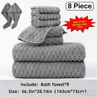 Light Gray 8-Piece Set - Includes 2 Hair Drying Caps