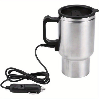 12V Car Electric Kettle 450ml Stainless Steel Travel Heating Cup Auto Shut-Off Portable Car Water Heater for Hot Water Tea Coffee Road Trip Camping