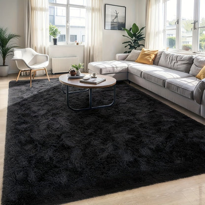 Shaggy Fluffy Area Rug for Bedroom Living Room - Soft Thick Tufted Fuzzy Carpet, Black, Multiple Sizes