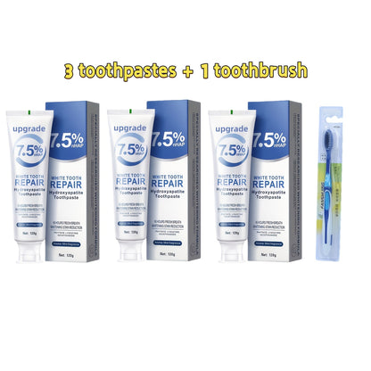 Hydroxyapatite Toothpaste 3-Pack 7.5% Nano Formula Whitening Toothpaste with Toothbrush Teeth Whitening Fresh Breath Enamel Repair Oral Care Set for Home and Travel Gift for Women Men