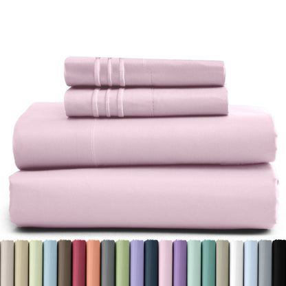 Fitted Sheet Set 4 Piece Microfiber Deep Pocket Bed Sheets - Soft Brushed Bedding Set with Pillowcases, All Season Cooling Sheet Set, 16 Inch Deep Pocket, Multiple Colors & Sizes