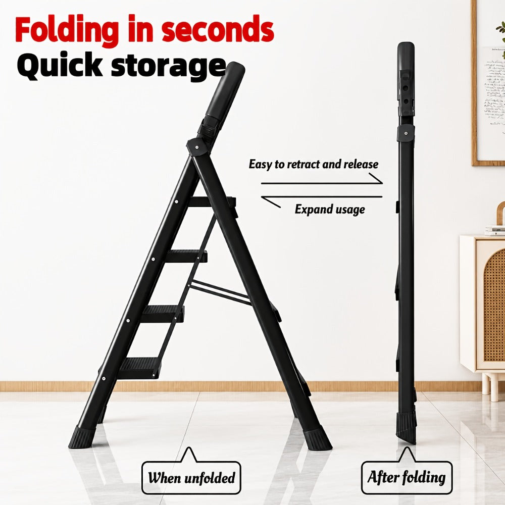 Folding Step Ladder with Anti-Slip Pedals & Handrail – 2/3/4/5 Step Stool for Adults, Sturdy Steel, Lightweight Portable, Non-Slip Feet, Rust-Resistant, Foldable for Home Kitchen Office Bedroom Use