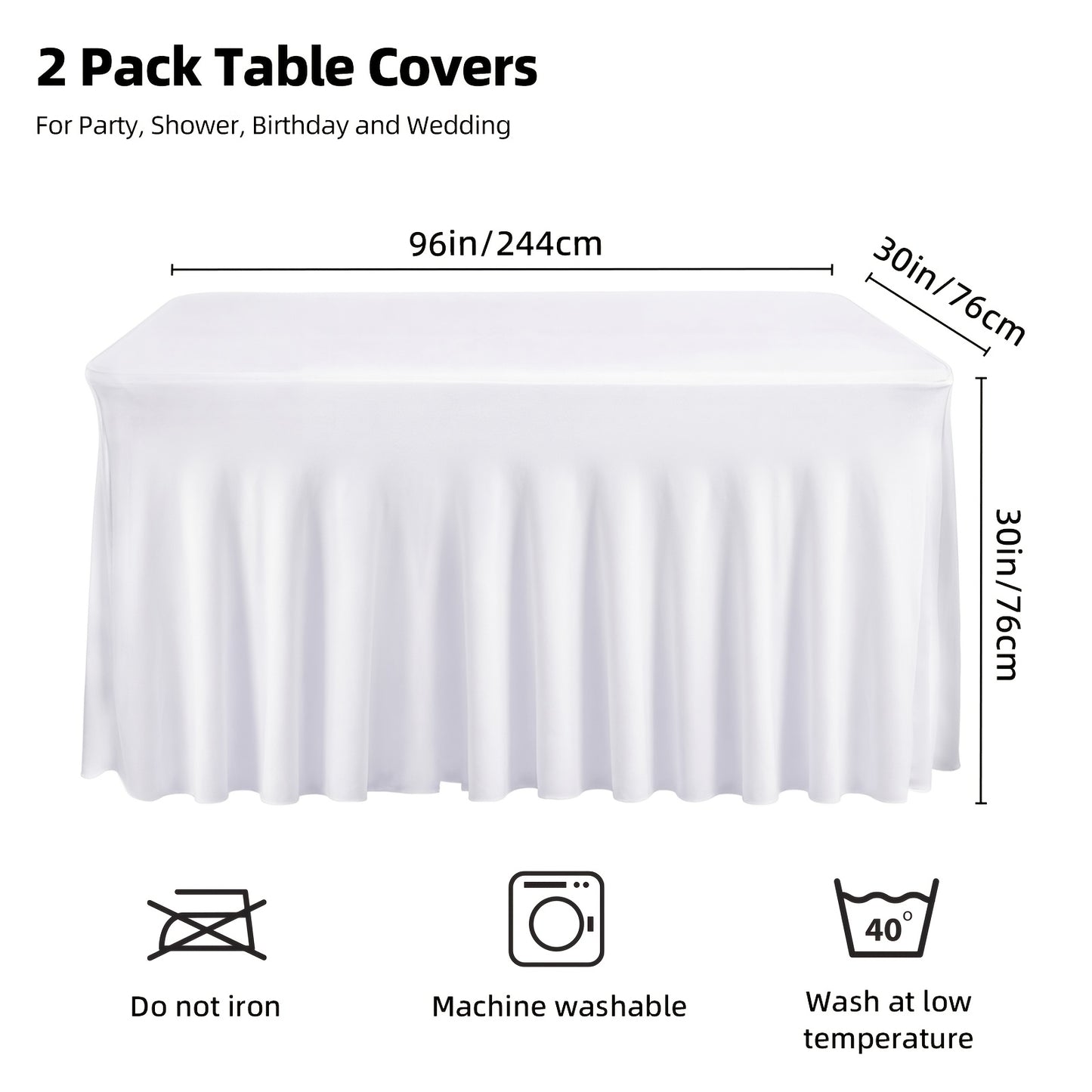 Table Skirts Tulle Table Cloth Rectangle 4ft 6ft Black White Non-Woven Fabric Table Skirt for Birthday Party Graduation Wedding Family Dinner Christmas Holiday Decoration
