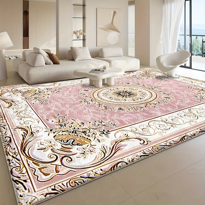 Luxury Velvet Area Rug 852 GSM Machine Washable Low-Pile Floral Checkered Non-Slip Polyester Carpet for Bedroom Living Room Dining Room Office Vintage Elegant Home Decor