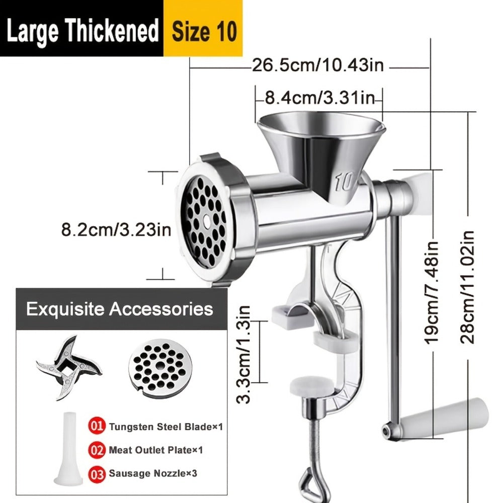 Manual Meat Grinder with Table Clamp Heavy Duty Stainless Steel Hand Crank Food Processor for Grinding Meat Vegetables & Spices – No Electricity Required