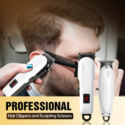 Men's Hair Clipper Set Cordless Beard Trimmer Electric Shaver Grooming Kit with LCD Display USB-C Rechargeable for Home Barber Haircut Mustache Travel Father's Day Gift