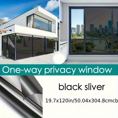 One Way Window Privacy Film Static Cling No Glue UV Blocking Heat Control Reflective Mirror Film for Home Office Bathroom, 12 Mil, Black Blue Gray Silver