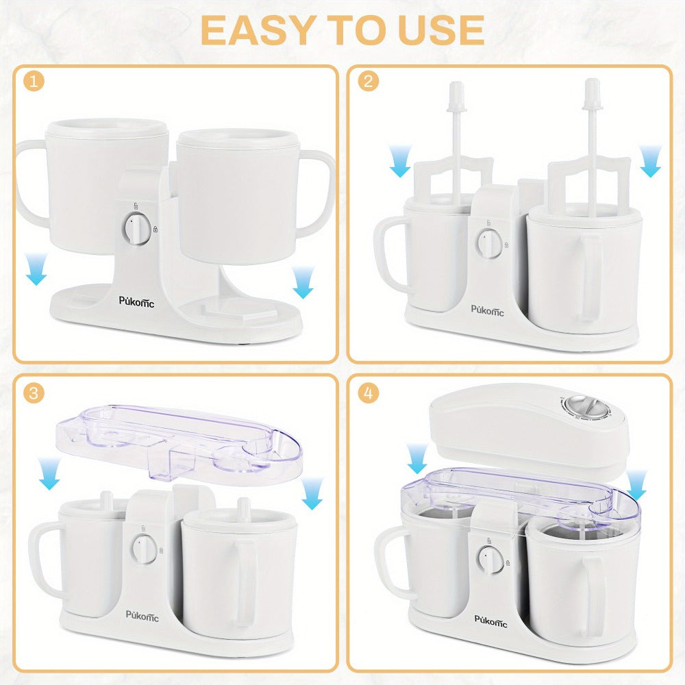 Ice Cream Maker Machine 33.81oz Dual Cup - Homemade Ice Cream, Frozen Yogurt & Fruit Smoothies, Detachable Easy-Clean Design, Electric Dessert Maker for Family & Kids, Perfect Christmas Gift