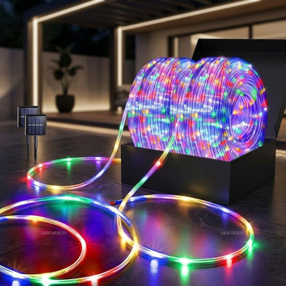Outdoor Solar LED String Lights Waterproof – Flexible Fairy Lights 23FT to 105FT for Pool, Fountain, Garden, Patio & Wedding Decor – Neon Blue, White, RGB & Amber Colors