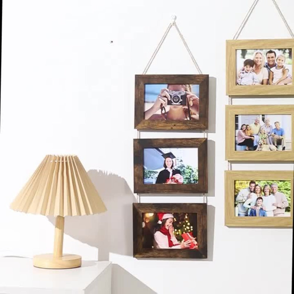 Picture Frame Set 4pcs Wooden Glass 4x6 with Flip-Top Display – Collage Photo Frames for Wall & Desktop, Interchangeable Mat, Home Decor Room Aesthetic – Wedding, Housewarming & Holiday Gift (White/Brown)
