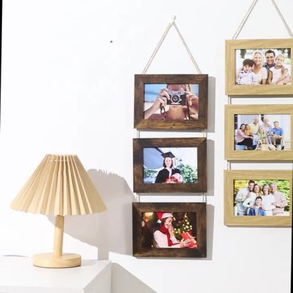 Picture Frame Set 4pcs Wooden Glass 4x6 with Flip-Top Display – Collage Photo Frames for Wall & Desktop, Interchangeable Mat, Home Decor Room Aesthetic – Wedding, Housewarming & Holiday Gift (White/Brown)