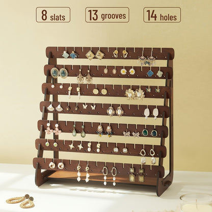 Multi-Grid Jewelry Display Stand Organizer - Tabletop Earring Holder Rack for Studs, Rings & Necklaces, Detachable Vintage Style Storage Tower