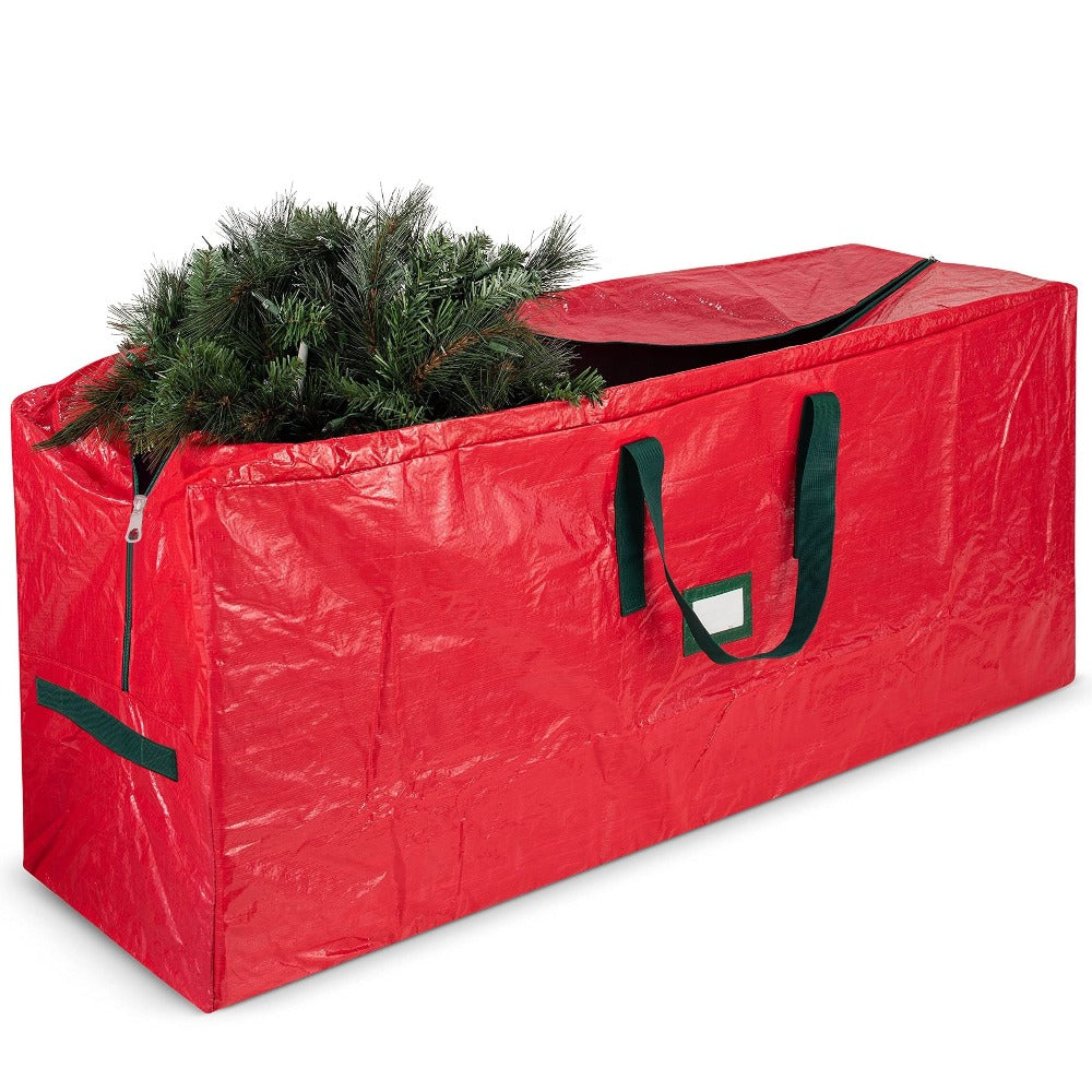 Christmas Tree Storage Bag 7.5ft – Heavy Duty Extra Large Artificial Xmas Tree Bag with Reinforced Handles, Dual Zippers & Wide Opening for Easy Storage, Red