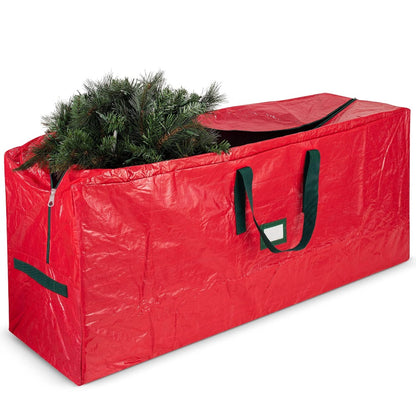 Christmas Tree Storage Bag 7.5ft – Heavy Duty Extra Large Artificial Xmas Tree Bag with Reinforced Handles, Dual Zippers & Wide Opening for Easy Storage, Red
