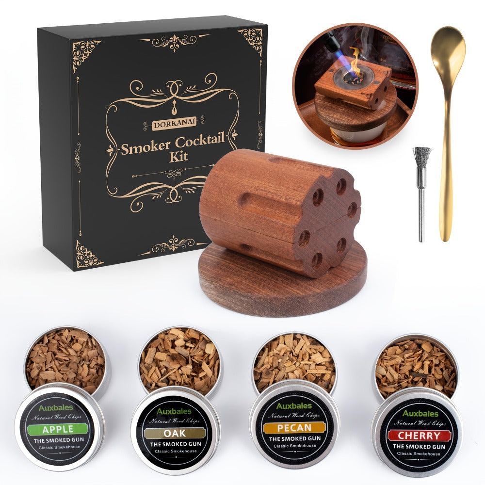 Whiskey Smoker Kit with 4 Wood Chip Flavors & Filters – Cocktail Smoker Set, Whiskey Gifts for Men, Dad, Birthday, Father's Day, Christmas (No Butane)