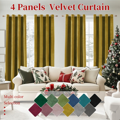Blackout Curtains 4 Panels Velvet Thermal Insulated Noise Reducing Grommet Top Room Darkening Drapes for Living Room Bedroom Decor