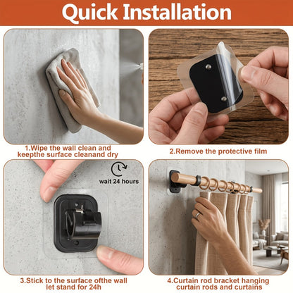 No-Drill Curtain Rod Set with Adhesive Brackets Renter Friendly 5/8 Inch Adjustable Window Drapery Pole for Bedroom Living Room Apartment Dorm Black Gold White 32-128 Inch
