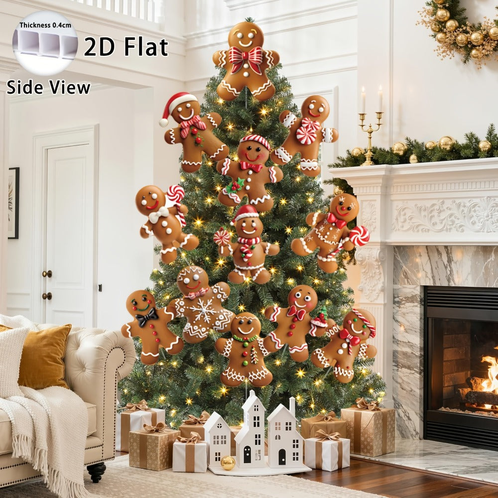 Christmas Tree Ornaments 12pcs Gingerbread Man Decorations 2D Flat Funny Xmas Tree Hanging Decor with Loops – Christmas Tree Topper & Holiday Gift