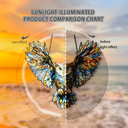 Owl Hanging Ornament Colorful Acrylic 6.7"x8", 2D Flat Animal Wall Art Decoration for Christmas Tree, Home, Office & Outdoor, Unique Birthday & Anniversary Gift for Her – Boho Bird Decor (1pc)