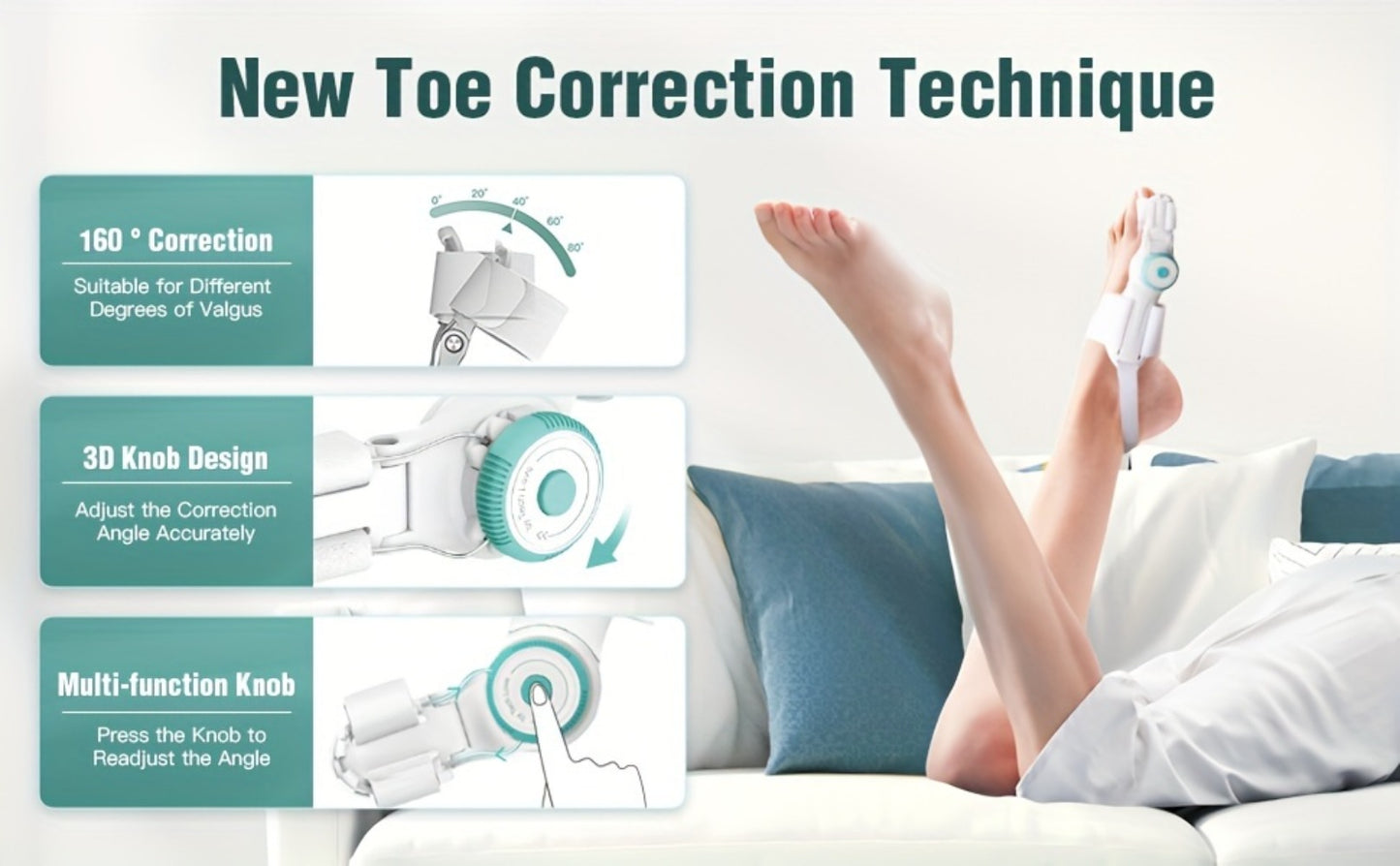 Bunion Corrector Big Toe Night Splint, Adjustable Hallux Valgus Brace with Knob & Heel Strap for Left & Right Foot, Toe Straightener for Men & Women – Relieves Bunion Pain & Corrects Toe Alignment (1pc)