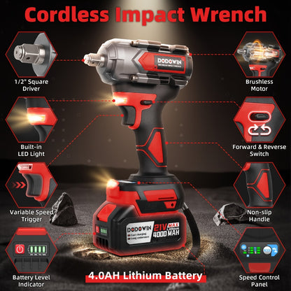 High Torque Impact Wrench Kit 320NM / 1000NM Brushless Cordless – 21V with 2.0AH / 4.0AH Batteries, Quick Charger, 6 Sockets & Full Accessories, Electric Impact Gun for Car Repair, Auto Mechanic & Home Use