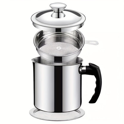 Grease Container with Strainer Stainless Steel BPA Free - Kitchen Bacon Fat Storage Can with Easy Pour Handle for Cooking Oils and Fats, Essential Kitchen Accessory