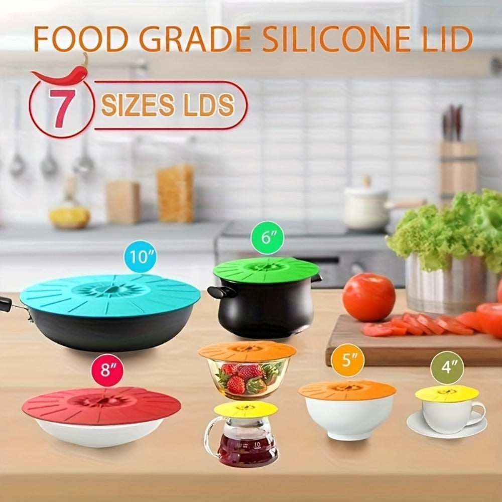 Silicone Food Lids 7 Pack 5 Sizes Reusable Stretch Lids for Bowls Cups Pots Pans – BPA Free Microwave Splatter Cover Airtight Leakproof Food Storage Lids Dishwasher Freezer Safe