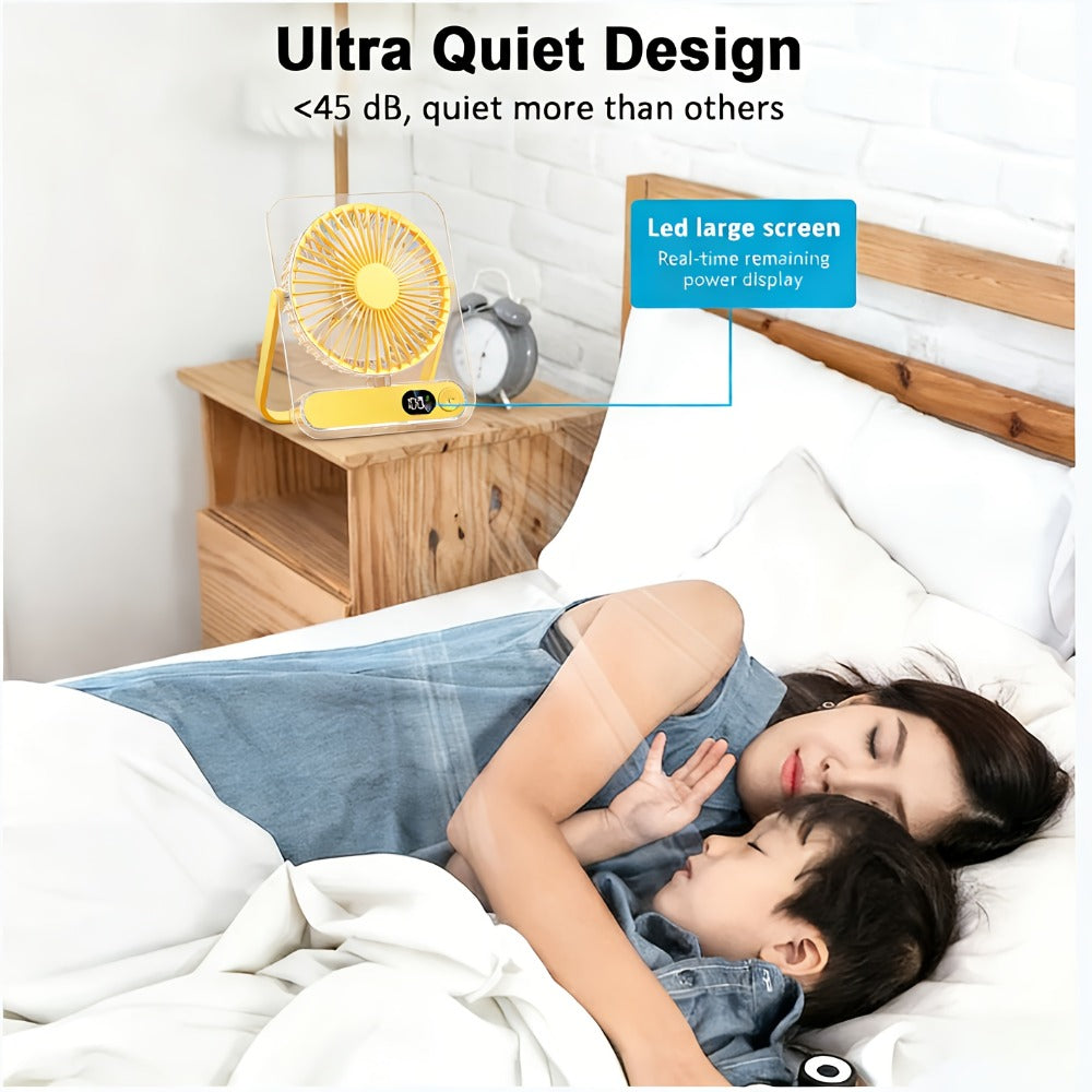 Portable USB Desktop Fan 3000mAh Battery, Ultra-Quiet 5-Speed Foldable Fan with 180° Adjustable Tilt and Digital Power Display, Small Personal Cooling Fan for Home, Office and Travel
