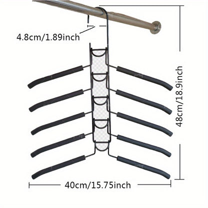 Space Saving Hangers 5-in-1 Multi-Layer Metal Closet Organizer | Heavy Duty Non-Slip Foam Pads | 2 Pack Clothes Hanger for Coats Sweaters Suits T-Shirts Closet Space Saver
