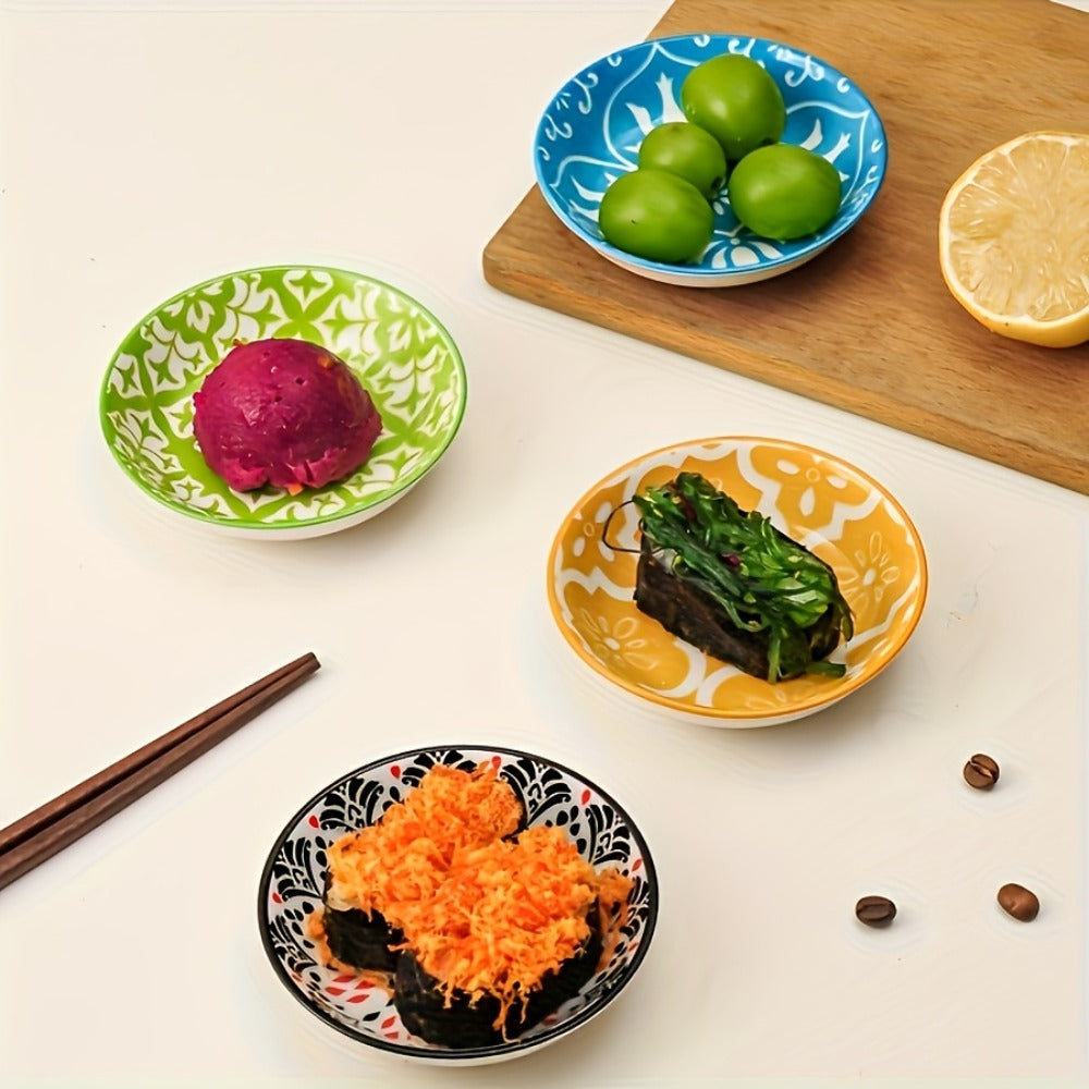 Ceramic Condiment Dish Set of 10 – Bohemian Small Saucer Dipping Bowls for Soy Sauce, Vinegar & Spices | Kitchen, Restaurant, Party, BBQ & Picnic Use | Machine Washable