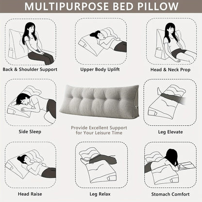 Bed Wedge Pillow Headboard Pillow with Side Pockets Removable Washable Cover Teddy Velvet Reading Pillow Twin Queen King