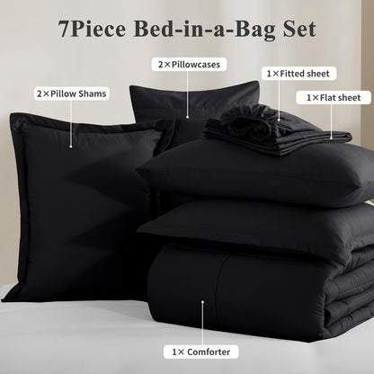 7 Piece Comforter Set Luxury Soft Fluffy Bedding All Season Bed in a Bag with Comforter Fitted Sheet Flat Sheet Pillowcases Hypoallergenic Breathable Easy Care Queen King Twin XL Full