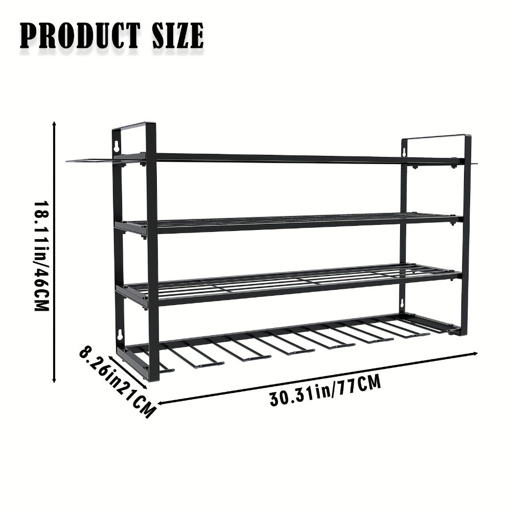 Wall Mount Power Tool Storage Rack, Heavy-Duty 150 Lb Steel 3-Tier & 4-Tier Garage Tool Organizer with 7 Bit Holders – Workshop Shed Basement Wall Storage