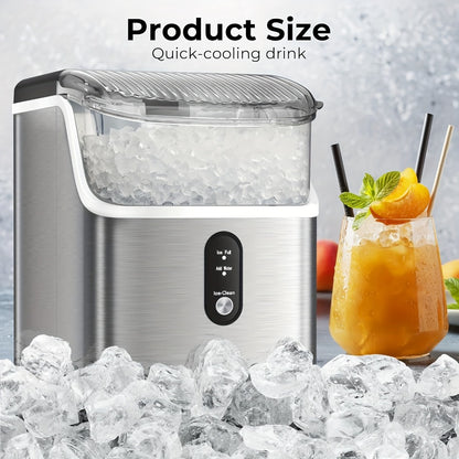 Countertop Nugget Ice Maker 35lbs in 24hrs, Self-Cleaning Portable Ice Machine with Ice Scoop & Basket, Stainless Steel, for Home Kitchen Office Camping RV Bar