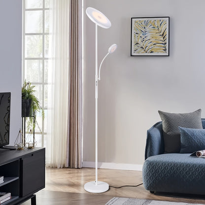 LED Floor Lamp with Reading Light – 27W 2300LM Dimmable Torchiere Standing Lamp, 4 Color Temperatures, Remote & Touch Control, Metal Base for Living Room Bedroom Home Office (Black/White)