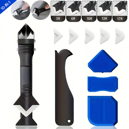 Grout Removal Tool Set 6-in-1 with 5 Replaceable Stainless Steel Blades – Multi-Function Tile Grout Scraper, Putty Knife & Caulk Gun for Kitchen, Bathroom, Floor & Window Renovation