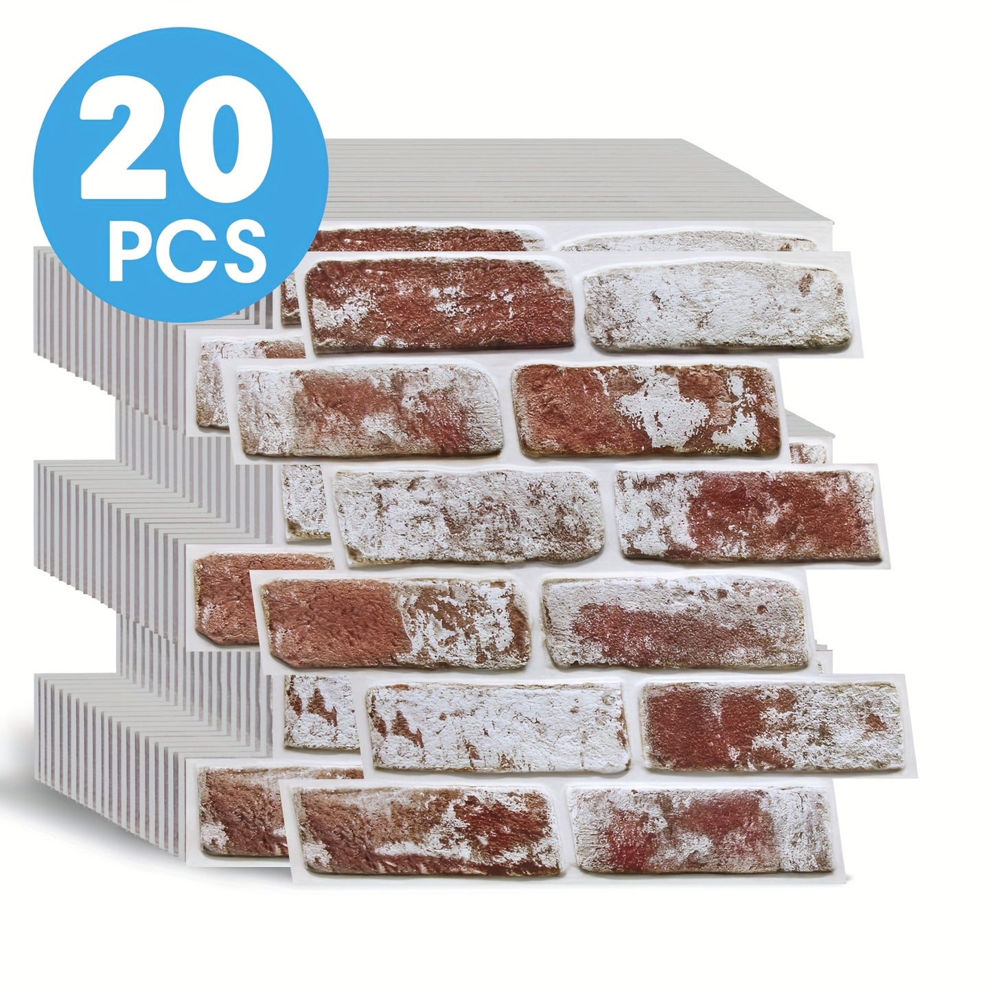 Peel and Stick Brick Wall Panels 3D Faux Brick Tiles 20 Sheets - Self-Adhesive PVC Realistic Texture, No Grout Needed, Waterproof & Heat Resistant for Kitchen Backsplash Fireplace Living Room Bedroom